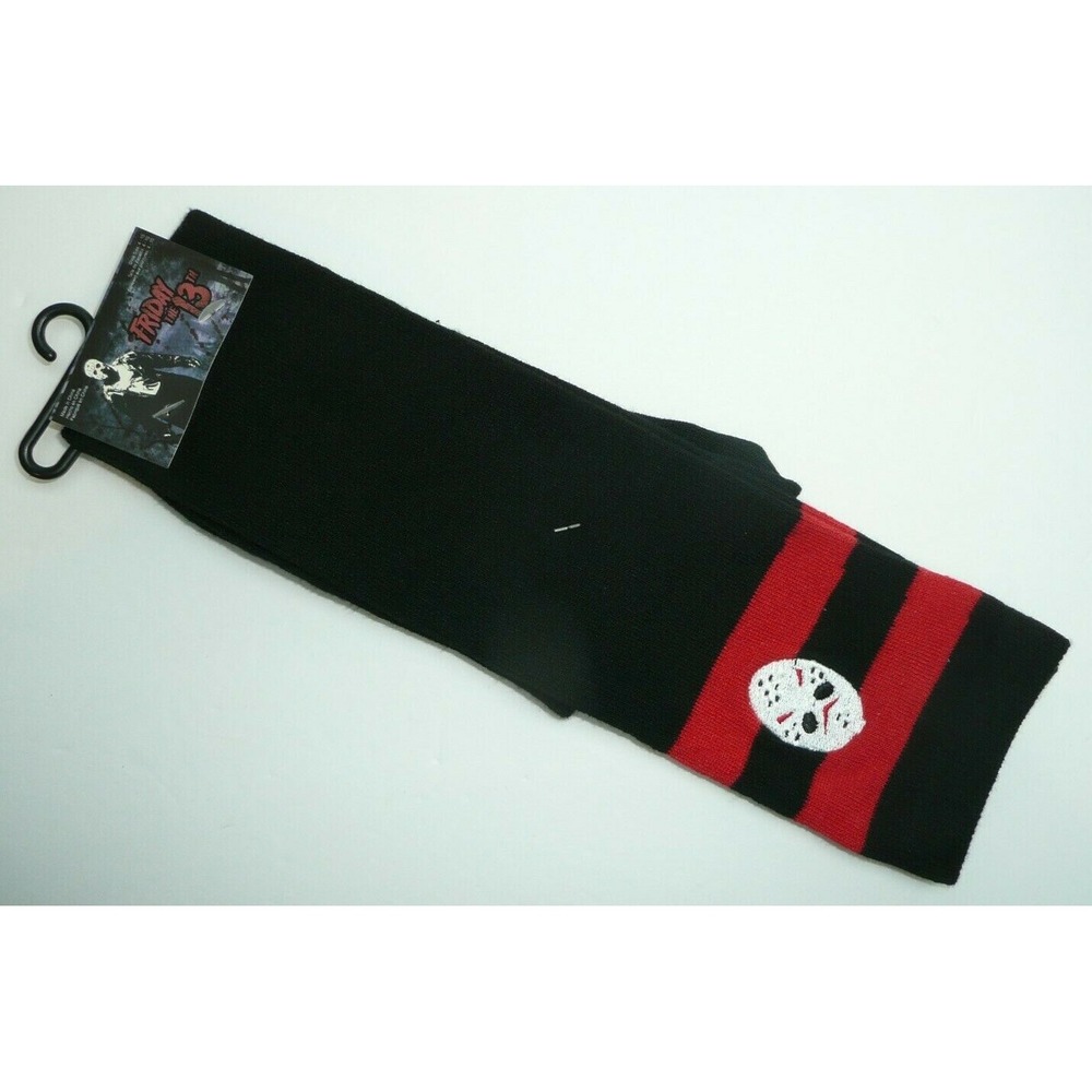 Jason Voorhees Hockey Mask Socks Friday The 13th Horror Black Red Striped Knee